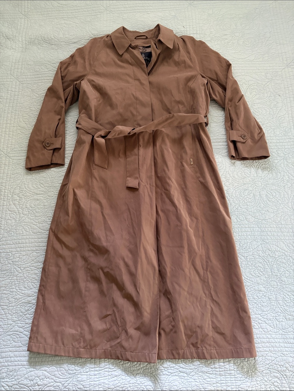 London Fog Long Belted Trench Coat in Dusty Brown